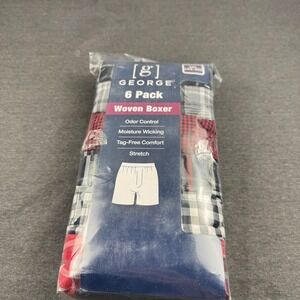 George Mens 6 Pack Woven Boxer Briefs Red Black Plaid Size Large